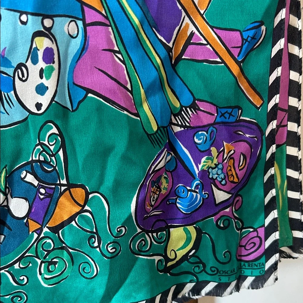 Oscar de la Renta Studio Multicolor Scarf *****has flaws***** Vintage - Picture 8 of 15